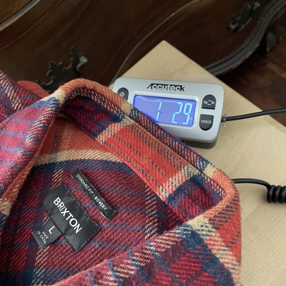 Brixton Bowery Standard Fit Mens Burgundy Orange Plaid Flannel Shirt Outdoor L - Picture 12 of 12